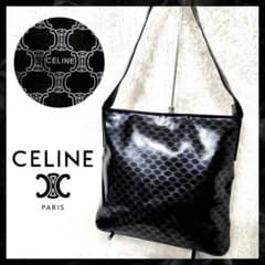 CELINE マカダム柄 マグネット ブラック ショルダーバッグ エナメル 