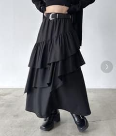 【美品】PAGEBOY ティアードフレアロングスカート 黒のサムネイル