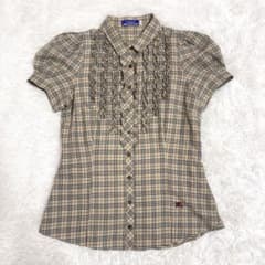 美品　バーバリーブルーレーベル ノバチェック フリル ブラウス シャツ 38