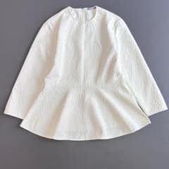 シンメ スカラ刺繍フリル襟ピンタックギャザー長袖ブラウス 白 M vz1 