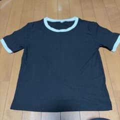 バイカラー リブ 半袖Tシャツ ブラックのサムネイル