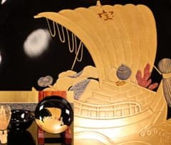 BK407a 時代輪島塗 宝船図金蒔絵 波千鳥 吸物椀 一客 木製 茶道具 菓子