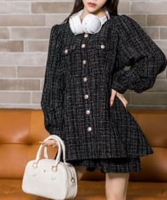 黒のツイードミニワンピース 長袖のサムネイル
