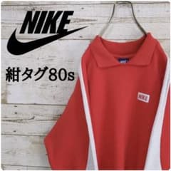 【ナイキ】紺タグ80s希少襟付きデザインワンポイントロゴスウェットトレーナー赤白のサムネイル