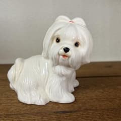 犬の陶器フィギュア　昭和レトロ　ビンテージ 置き物　マルチーズのサムネイル
