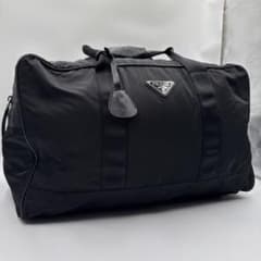 PRADA ボストンバッグ 大容量 ブラック ナイロン レザー 3角ロゴプレート