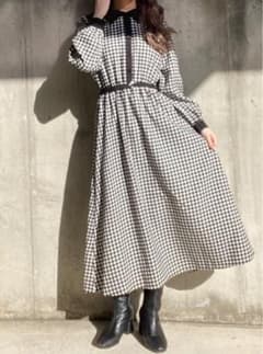 GRL グレイル ベルト付き千鳥柄フレアロングシャツワンピース[tg531] Lのサムネイル