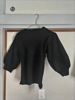 ブラック リブ編み クルーネック ニット Lのサムネイル