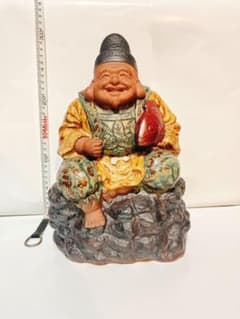 陶器製 笑顔の置物 恵比寿様 置物 オブジェ 念入り　パワーストーン付きのサムネイル