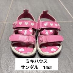miki HOUSE 베이비 샌들 14.0 핑크 하트 무늬