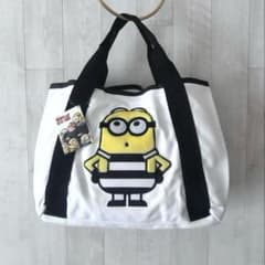 비매품 ☆ 미니언 minions 토트 백 태그 첨부 화이트 블랙 테두리
