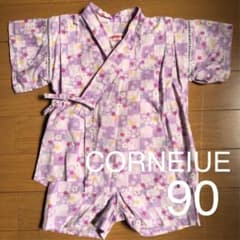 甚平　サイズ90 女の子 コルネイユ　紫　ラベンダー　市松模様　桜のサムネイル