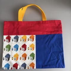 レッスンバック　絵本袋　ハンドメイド　ブロック柄　リバーシブル　男の子、女の子のサムネイル