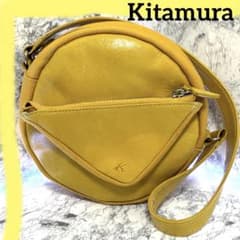 美品✨キタムラ Kitamura 丸型 ハンドバッグ キャンバス×レザー 黄のサムネイル