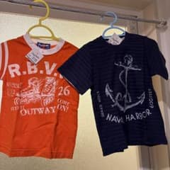 オレンジとネイビーの半袖Tシャツ2枚セットのサムネイル