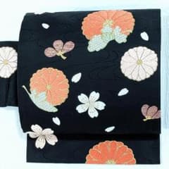 名古屋帯 正絹 西陣織 極上唐織 中古 黒 桜菊水 №aio0042 - メルカリ