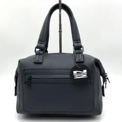 希少 未使用級 ナオトサトウ ハンドバッグ ミニボストン シボ革 ダークネイビー 希少 未使用級 ナオトサトウ ハンドバッグ ミニボストン シボ革