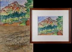 真作保証 里見勝蔵 「妙義山」 水彩5号 裏スケッチ画 額装 国画会会員 真作保証 里見勝蔵 「妙義山」 水彩5号 裏スケッチ画 額装 国画会会員
