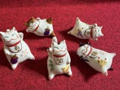 猫舎道楽堂本舗 陶器製 開運 招き猫箸置き5個セット 織部 福猫 箸置揃