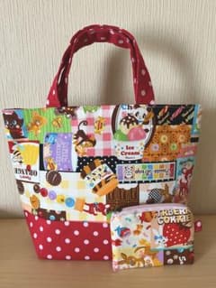 269 ハンドメイドバッグとポーチセット☆昭和レトロポップアニマル☆お