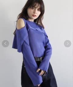 PAGEBOY オープンショルダー リブニット 長袖 ブルーのサムネイル