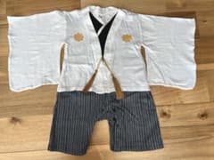 ベビー 着物スタイル服 白黒ストライプ 80のサムネイル