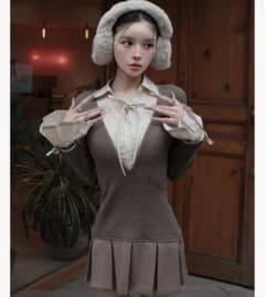 新品未使用】ダーリッチ シャツドッキングプリーツミニワンピース モカ