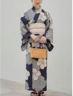 しまむら mysa closet 田中里奈コラボ浴衣＋帯＋帯締めセット ネイビー