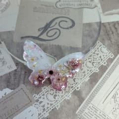 481 桜❀モーブピンク＆パールホワイト✴ちょうちょ✴レジンヘアゴム