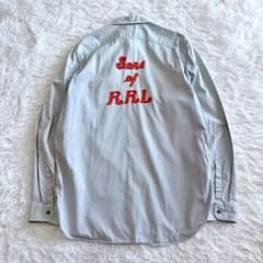 希少 RRL ワークシャツ バック刺繍 ヴィンテージ加工 フェード ブルー