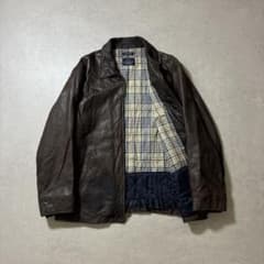 nauticaレザージャケットXL裏地チェックブラウンジップアップノバチェック