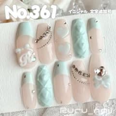 現品イニシャル付】ネイルチップ♡ミントグリーン 緑 量産型地雷韓国