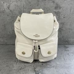 極美品✨COACHコーチ　ターンロックオールレザーリュック　バッグパック白系 極美品 コーチ リュック バックパック ターンロック レザー 白