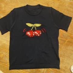 キッズ 半袖ニット ブラック さくらんぼ刺繍のサムネイル
