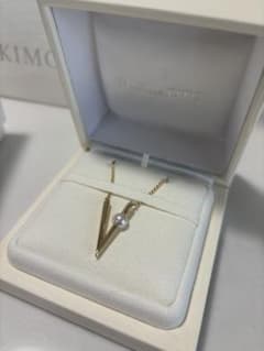 ミキモト 新品 Vコード ロング ネックレス K18 本真珠 YG V Code 