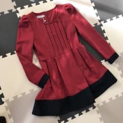 かわいい系 長袖Aラインワンピース レッドのサムネイル