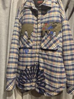 ぶ*】様 CVTVLIST ペイント Drip Check Shirt ブルーのサムネイル