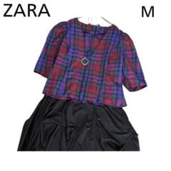 ZARA ザラ チェック柄 パフスリーブシャツブラウス M 半袖 - メルカリ
