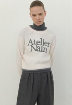 Atelier Nain アトリエナイン ロゴニット ホワイト×グレー セーター