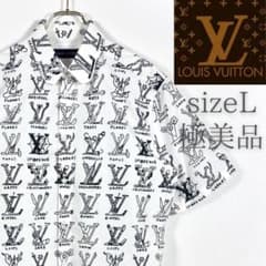 【XL 極美品】ルイヴィトン　長袖　白シャツ　総柄　コットン100%　LV刺繍 極美品 LV モノグラムグラフィックシャツ 