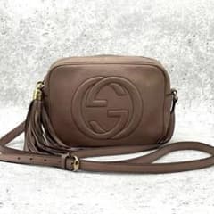 GUCCI ソーホー ディスコバッグ グレージュ GGロゴ タッセル付