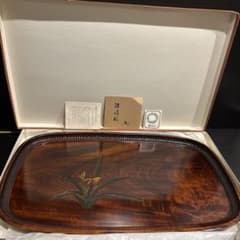 新品未使用・箱付】讃岐彫 木製長盆 32×52cm 漆塗り 高島屋 昭和62年