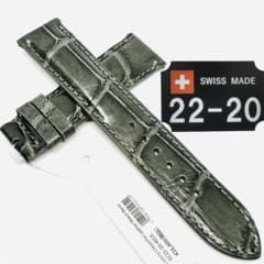 4616#22mm-20mmダークアッシュ☆本物クロコダイルベルト☆スイス製