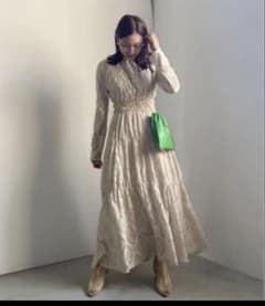 ameri vintage ロング丈 レースワンピース 長袖 アイボリー - メルカリ