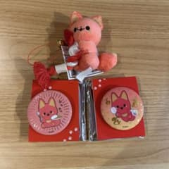 かみさまキツネとサラリーマン ぬいぐるみマスコット おまいり ベニ 缶バッジ