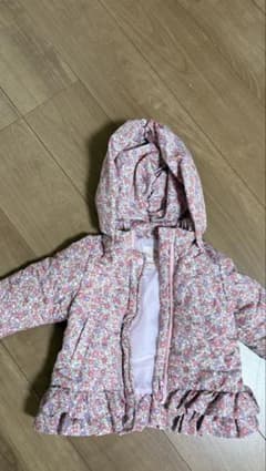 マザウェイズ 花柄 中綿コート アウター 90cm 女の子 フリル ピンクのサムネイル