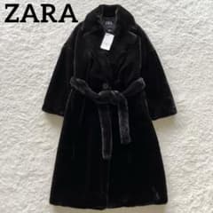 タグ付き新品 ZARA フェイクボアロングコート ベルト ガウン ブラック S タグ付き新品 ZARA フェイクボアロングコート ベルト ガウン ブラック