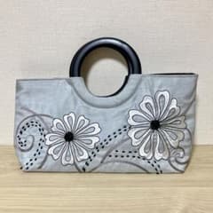 ベトナム刺繍　布製バッグ　グレーのサムネイル