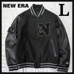 NEW ERA 本革×ウール スタジャン L ブラック 1920 プリマロフト