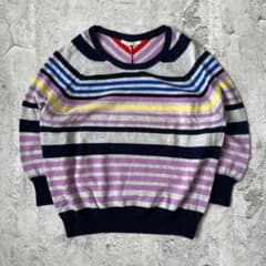 90s vintage カシミヤ100 デザイン マルチボーダー ニット 38のサムネイル
